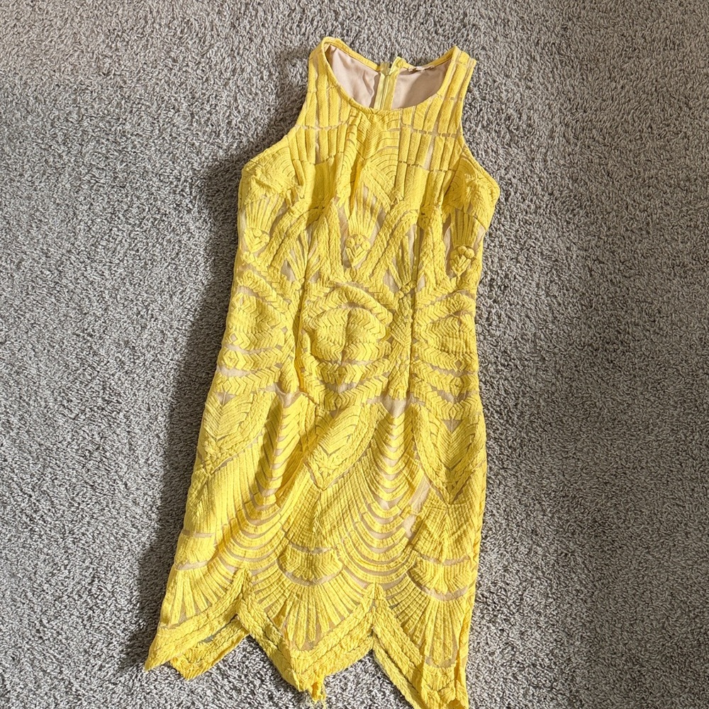 Vici Yellow Lace Midi Sheath Dress